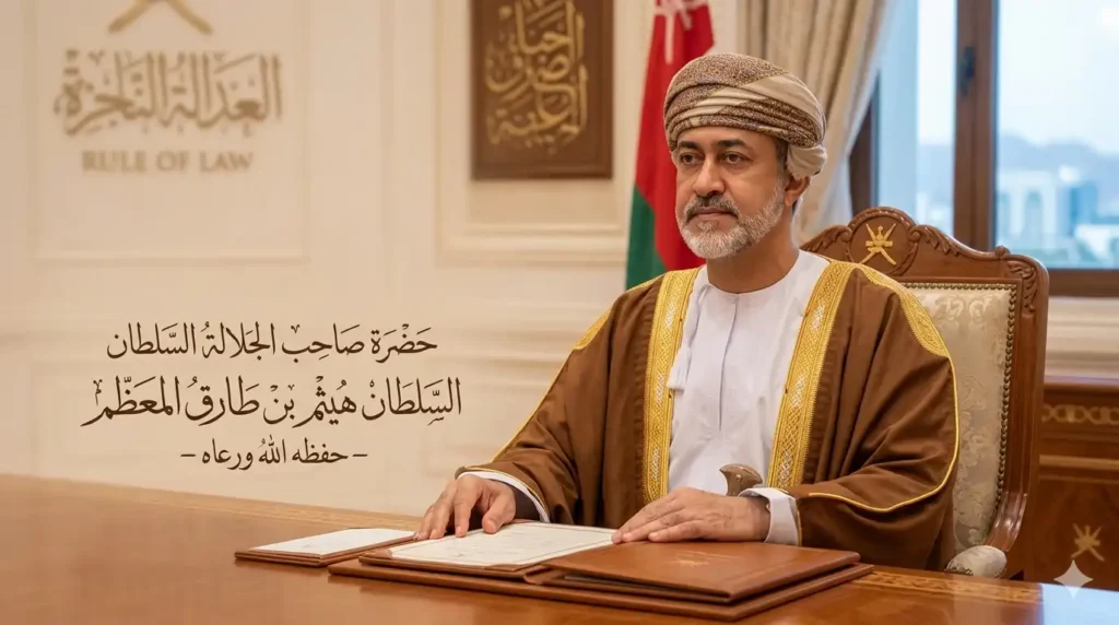 "حضرة صاحب الجلالة السلطان هيثم بن طارق المعظم، الداعم الأول لترسيخ مبادئ العدالة الناجزة وتطوير المنظومة القضائية في سلطنة عمان."