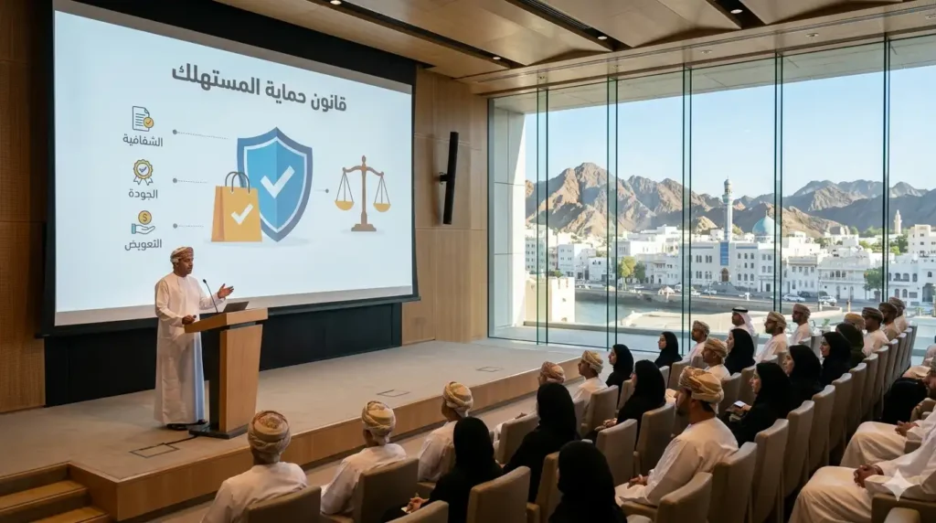 محاضرة قانونية حول قانون حماية المستهلك العُماني في قاعة مؤتمرات بمسقط